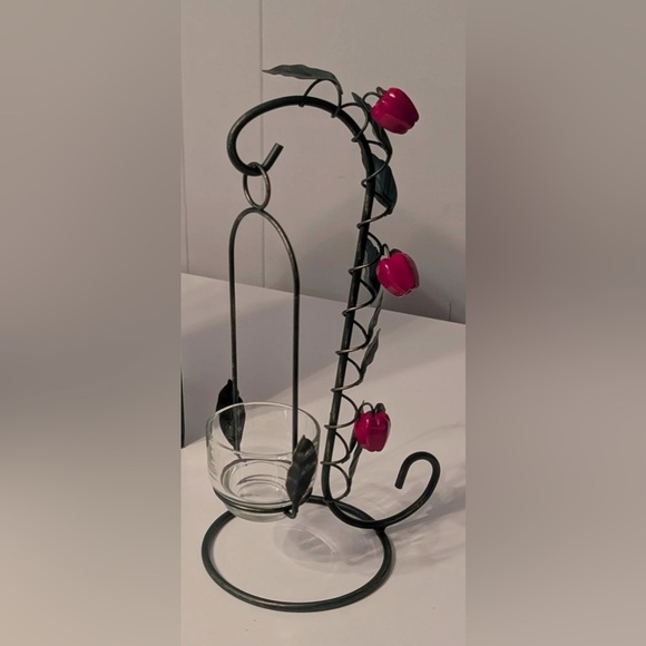 Black Cast Iron Decorative Tea Light Candleholder Stand. Apples. Votive Candle - Picture 2 of 2